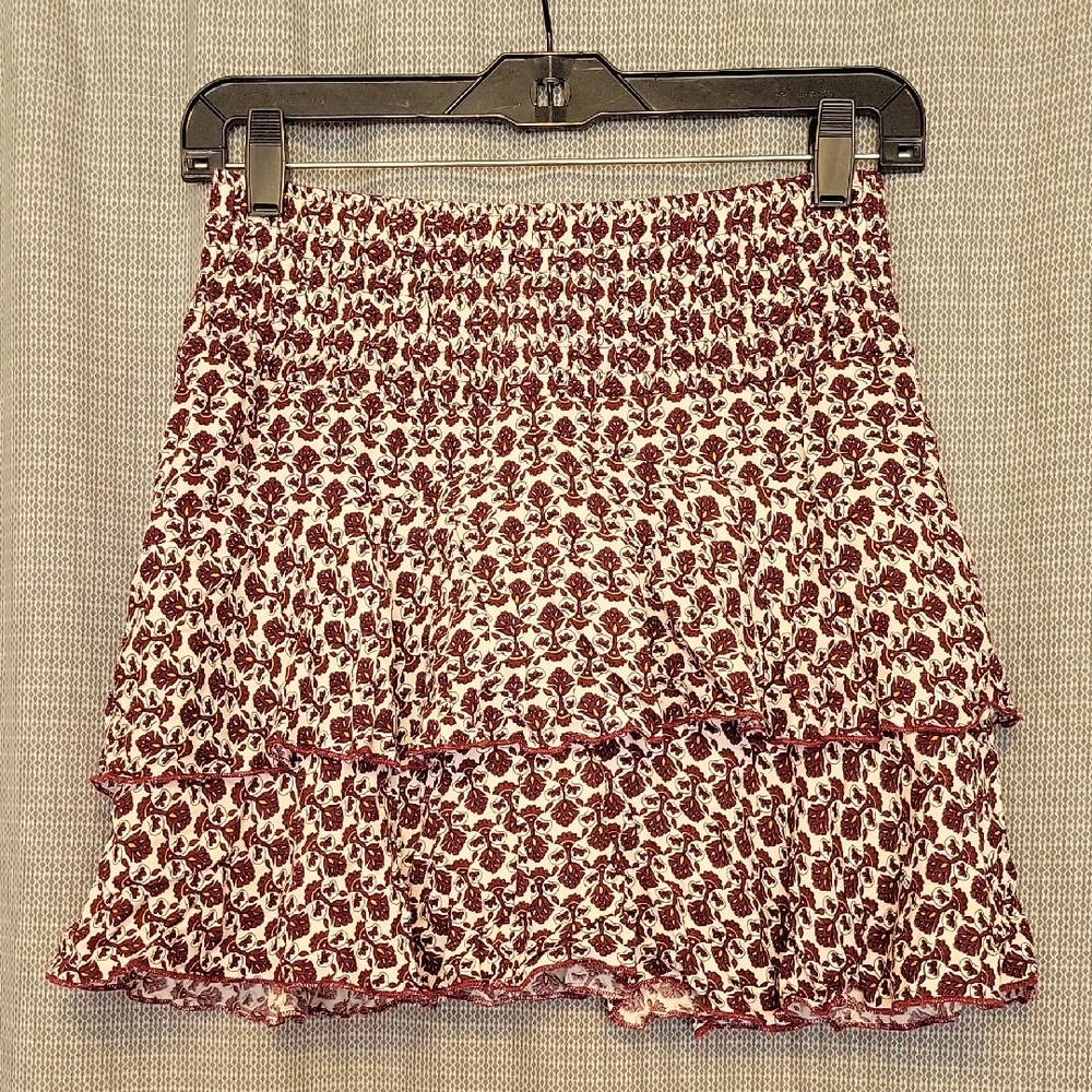 Floral Print Skirt - Red and White